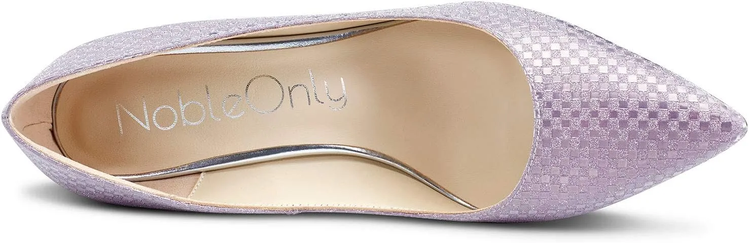 NobleOnly Women's Comfortable Leather High Heels Pumps Pointed Toe Slip-on Pumps Office Classic Shoes 10CM Stilettos Heels