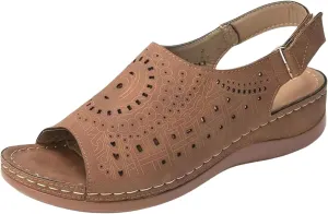 Orthopedic Sandals for Women Dressy Casual Peep Toe Low Heel Sandals Ankle Strap Hollow Out Platform Wedge Sandal Slip On Shoes