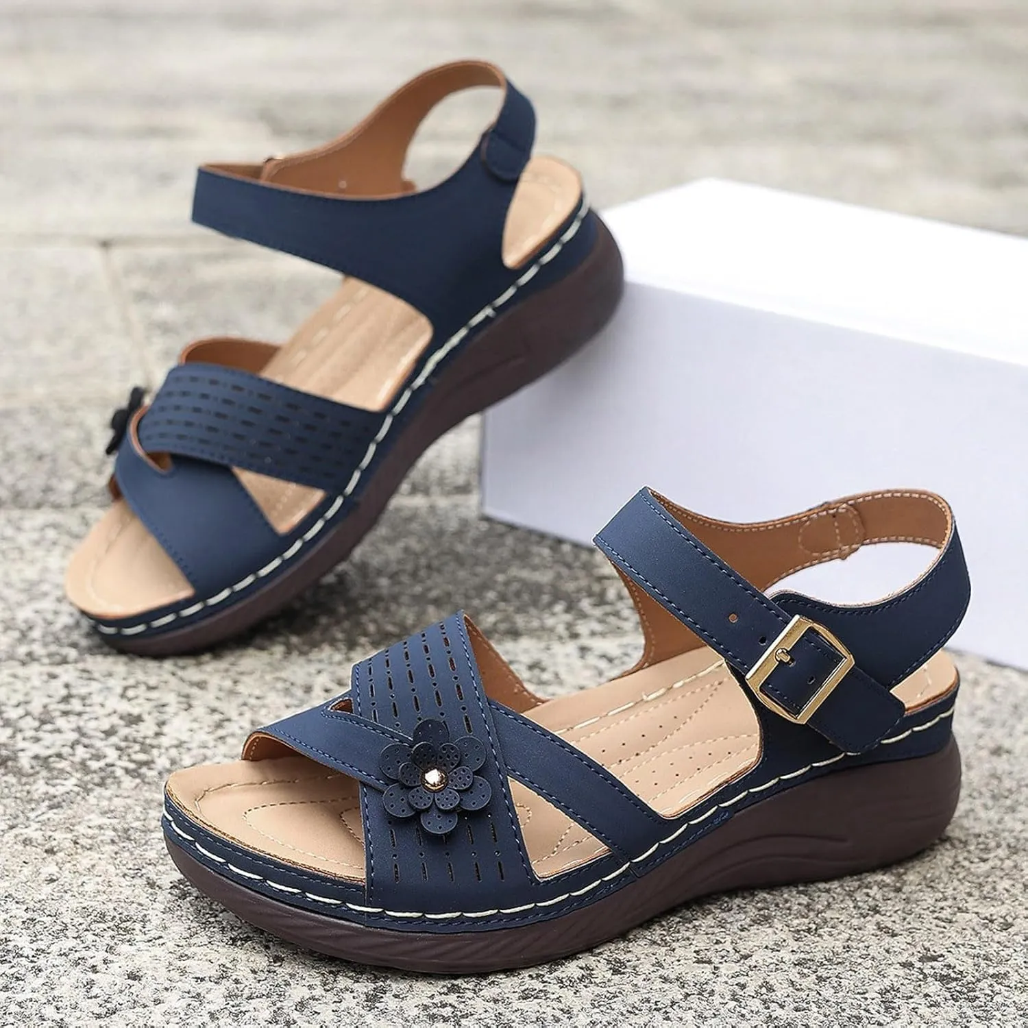 Orthopedic Wedge Sandals for Women Strappy Arch Support Flat Wedges Comfortable Dressy Arch Support Sandals Summer Walking Shoes