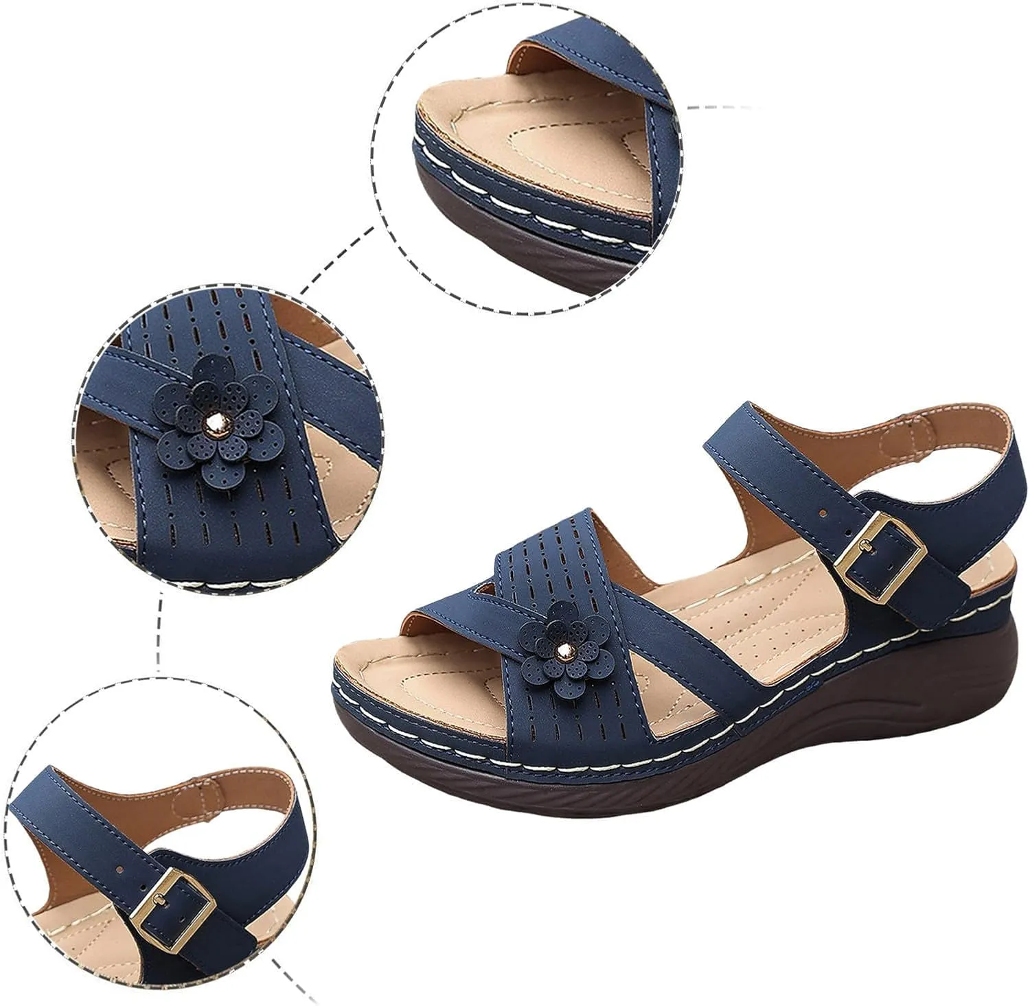 Orthopedic Wedge Sandals for Women Strappy Arch Support Flat Wedges Comfortable Dressy Arch Support Sandals Summer Walking Shoes