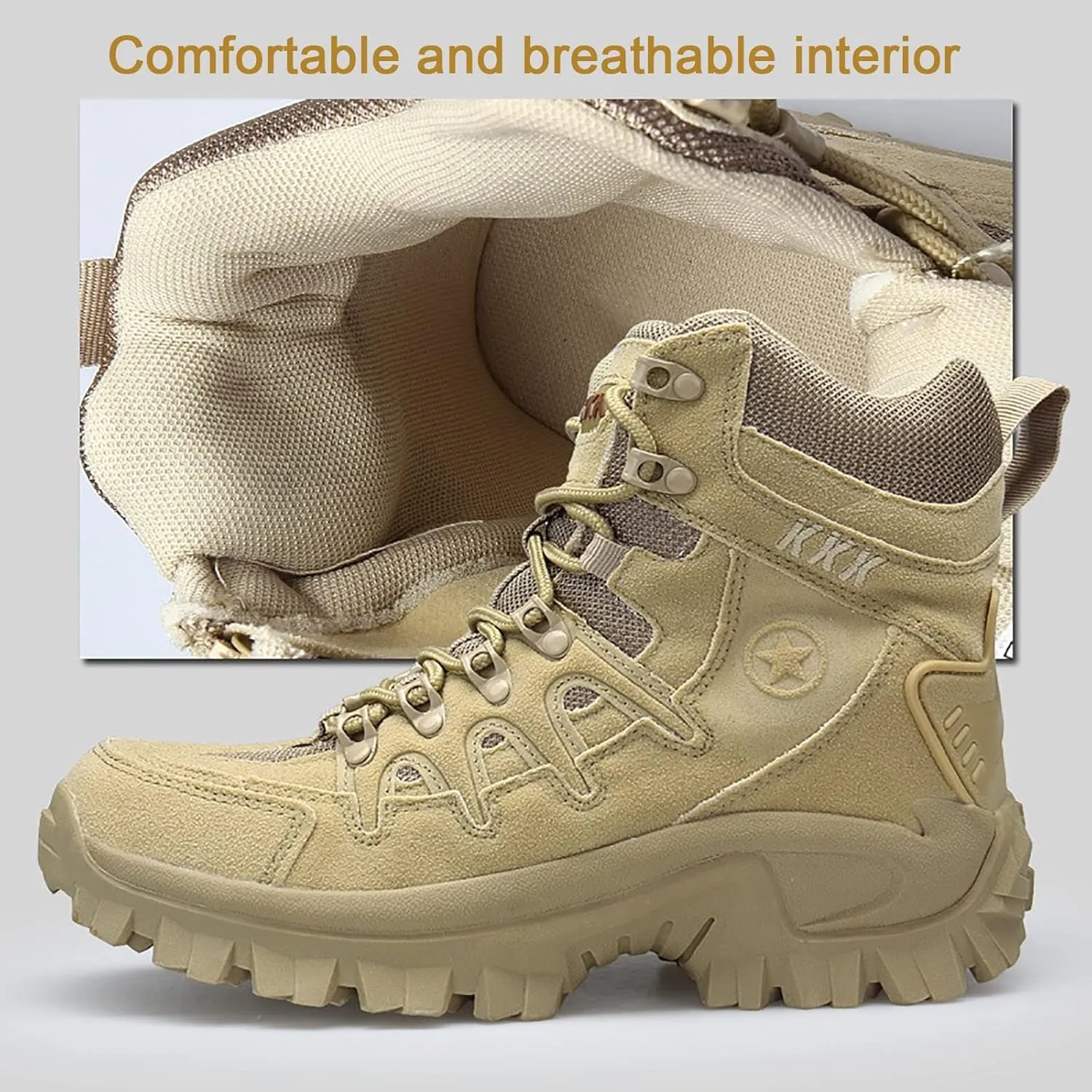 Outdoor Men's Tactical Military Boots, Spring and Autumn High Top Waterproof Non-slip Jungle Combat Boots, for Mens Comfortable and Lightweight Hiking Shoes