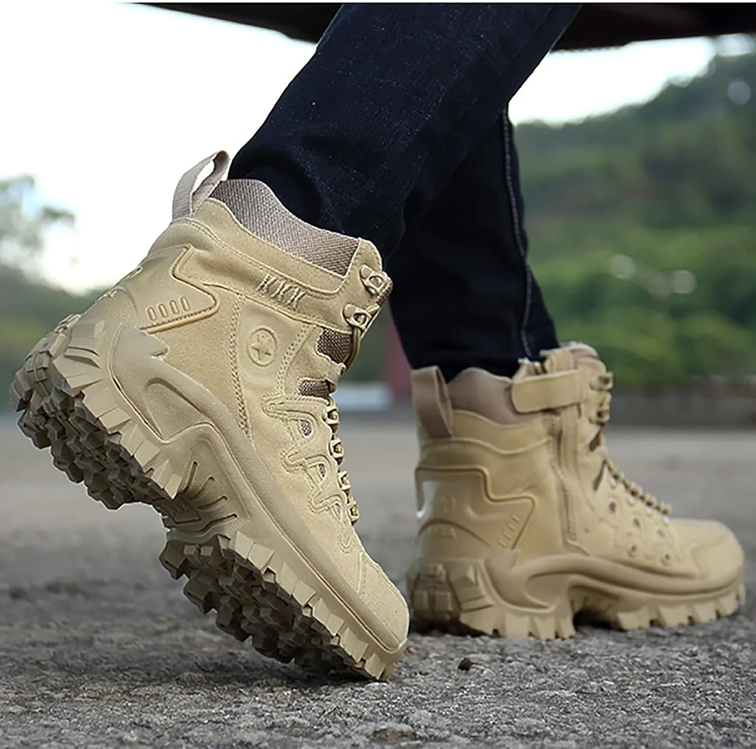 Outdoor Men's Tactical Military Boots, Spring and Autumn High Top Waterproof Non-slip Jungle Combat Boots, for Mens Comfortable and Lightweight Hiking Shoes