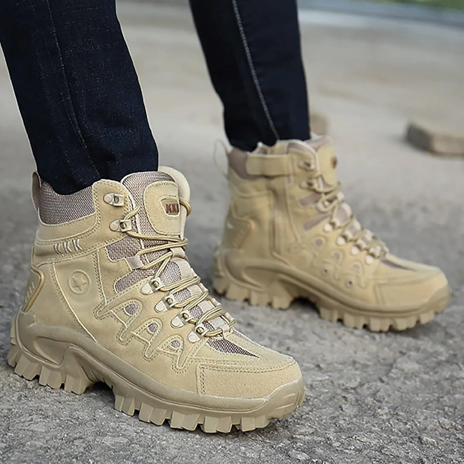 Outdoor Men's Tactical Military Boots, Spring and Autumn High Top Waterproof Non-slip Jungle Combat Boots, for Mens Comfortable and Lightweight Hiking Shoes