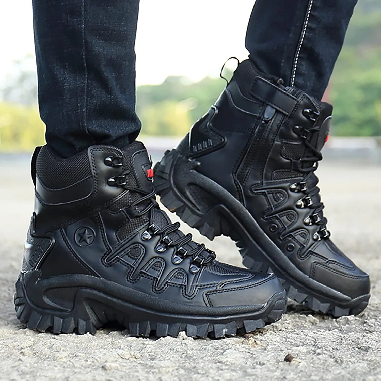 Outdoor Men's Tactical Military Boots, Spring and Autumn High Top Waterproof Non-slip Jungle Combat Boots, for Mens Comfortable and Lightweight Hiking Shoes