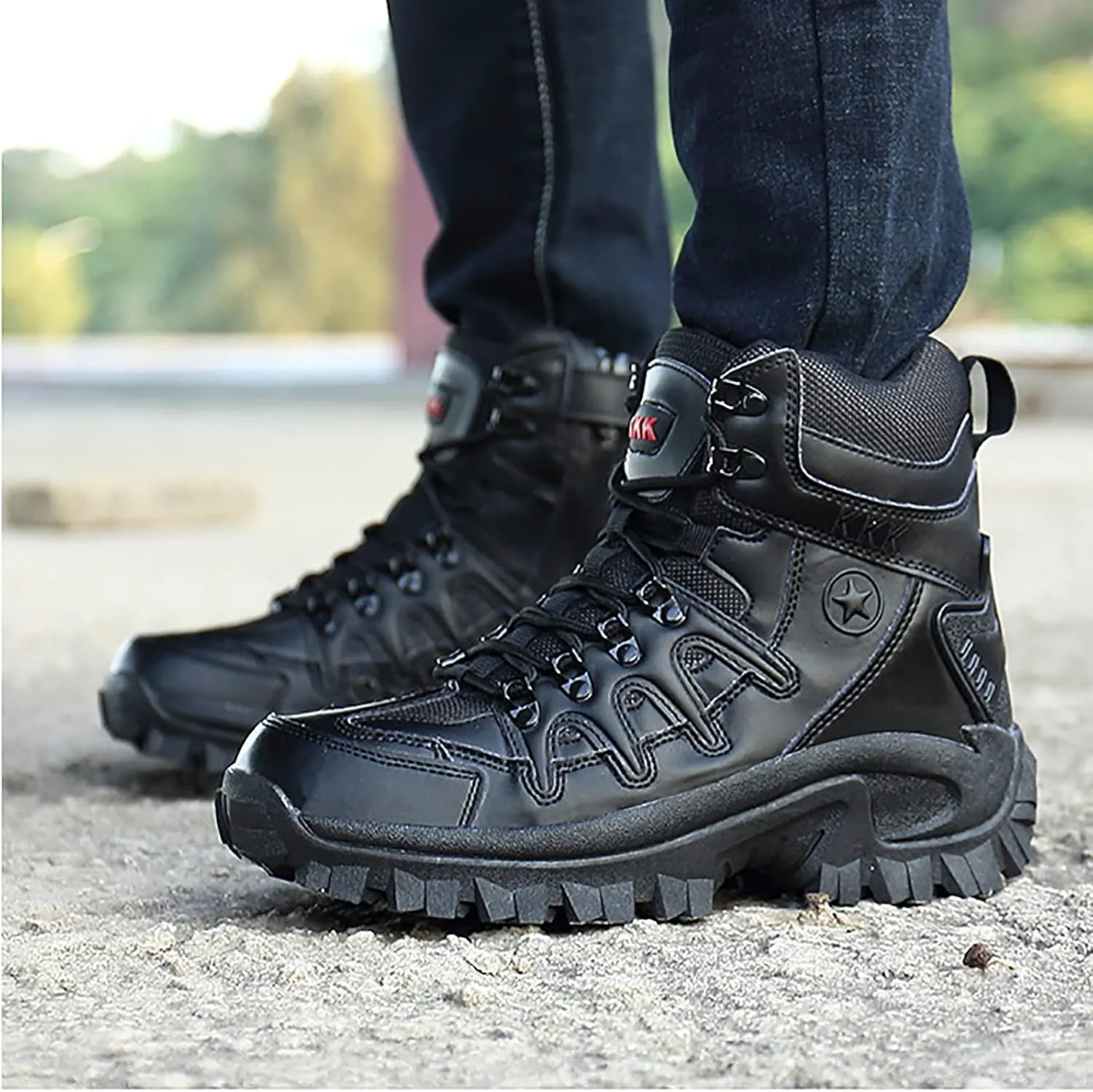 Outdoor Men's Tactical Military Boots, Spring and Autumn High Top Waterproof Non-slip Jungle Combat Boots, for Mens Comfortable and Lightweight Hiking Shoes