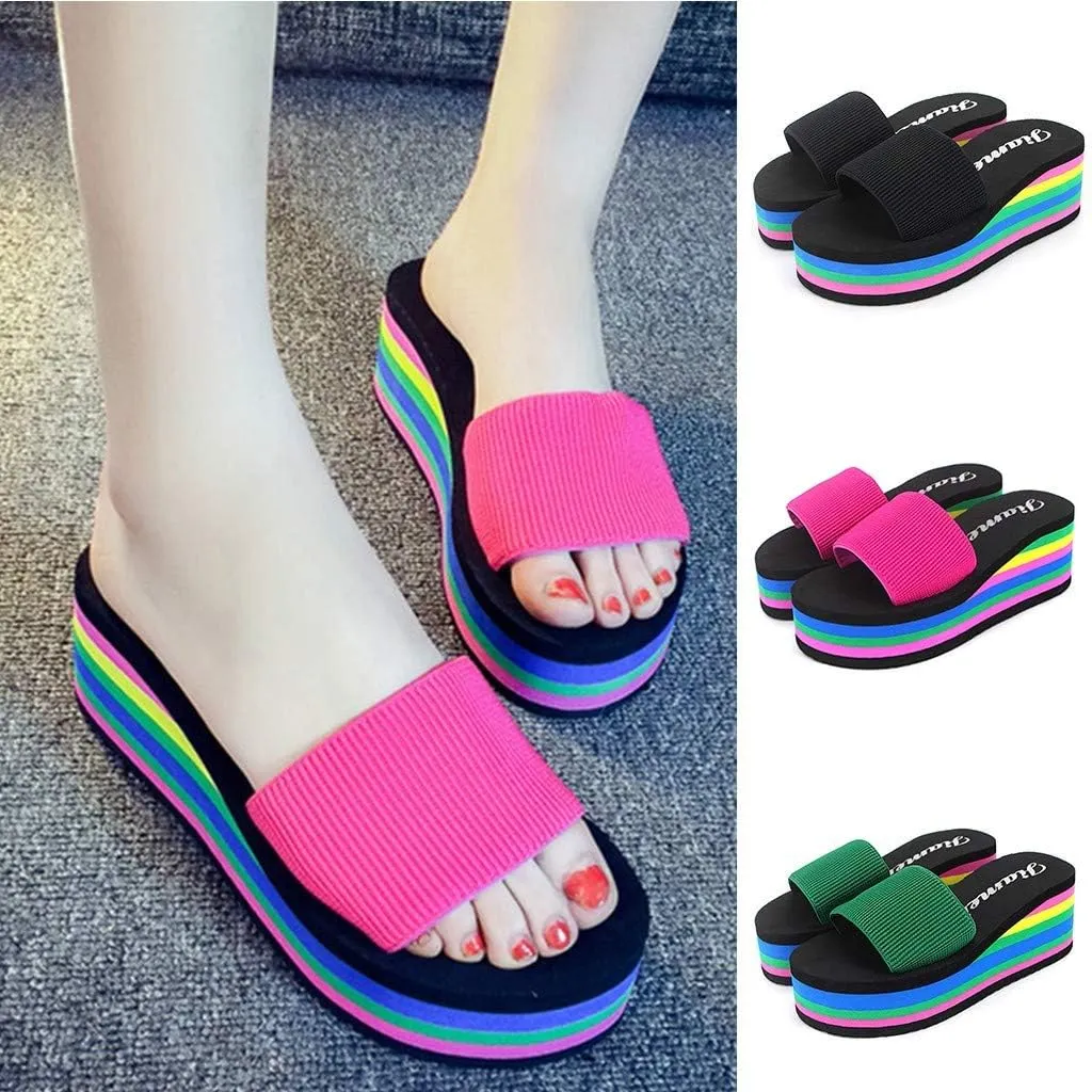 Platform Sandals Women Black Platform Wedge Sandals Casual Beach Outdoor Sandals Slip on Summer Boho Shoes