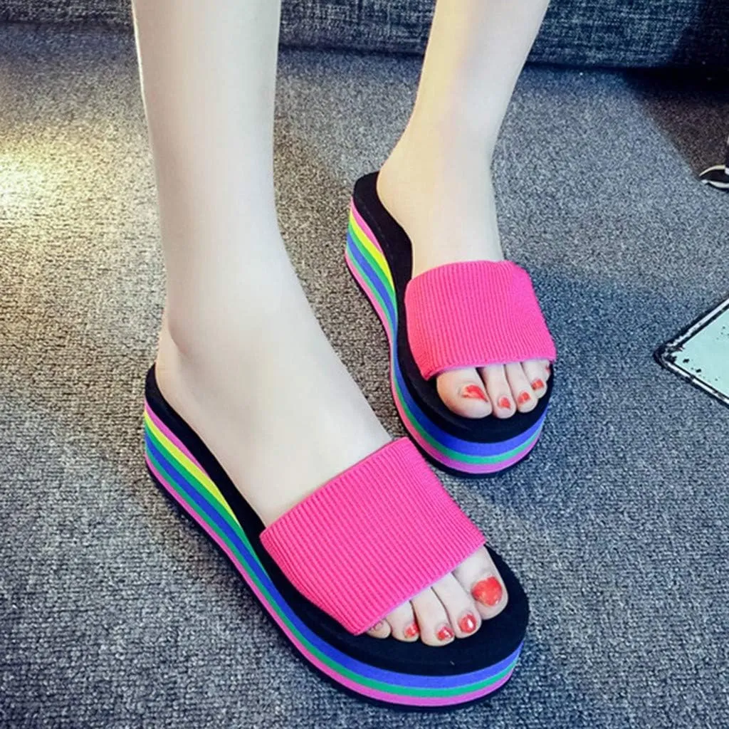 Platform Sandals Women Black Platform Wedge Sandals Casual Beach Outdoor Sandals Slip on Summer Boho Shoes