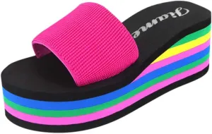 Platform Sandals Women Black Platform Wedge Sandals Casual Beach Outdoor Sandals Slip on Summer Boho Shoes
