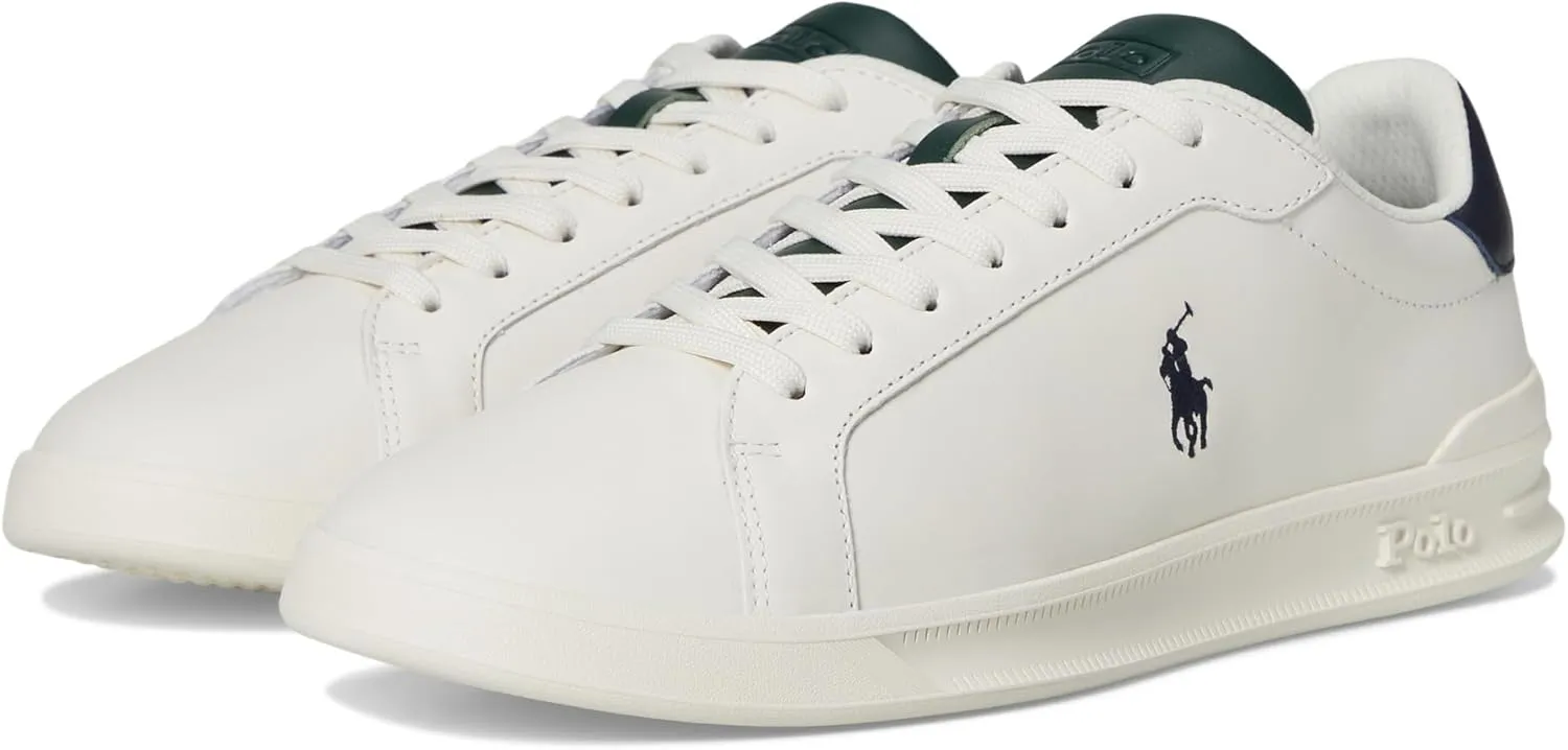 POLO RALPH LAUREN Men Heritage Court II Leather Sneakers White/Navy/Forest 8.5 Medium