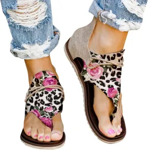 Sandals for Women Dressy Summer, Sandals for Women Casual Summer Flowers Print Zipper Sandal Summer Bohemian Shoes