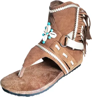 Sandals for Women Roman Retro Bohemian Sandals Bead Fringe Tassel Flip Flops Sandal Flat Clip Toe Ankle Boots