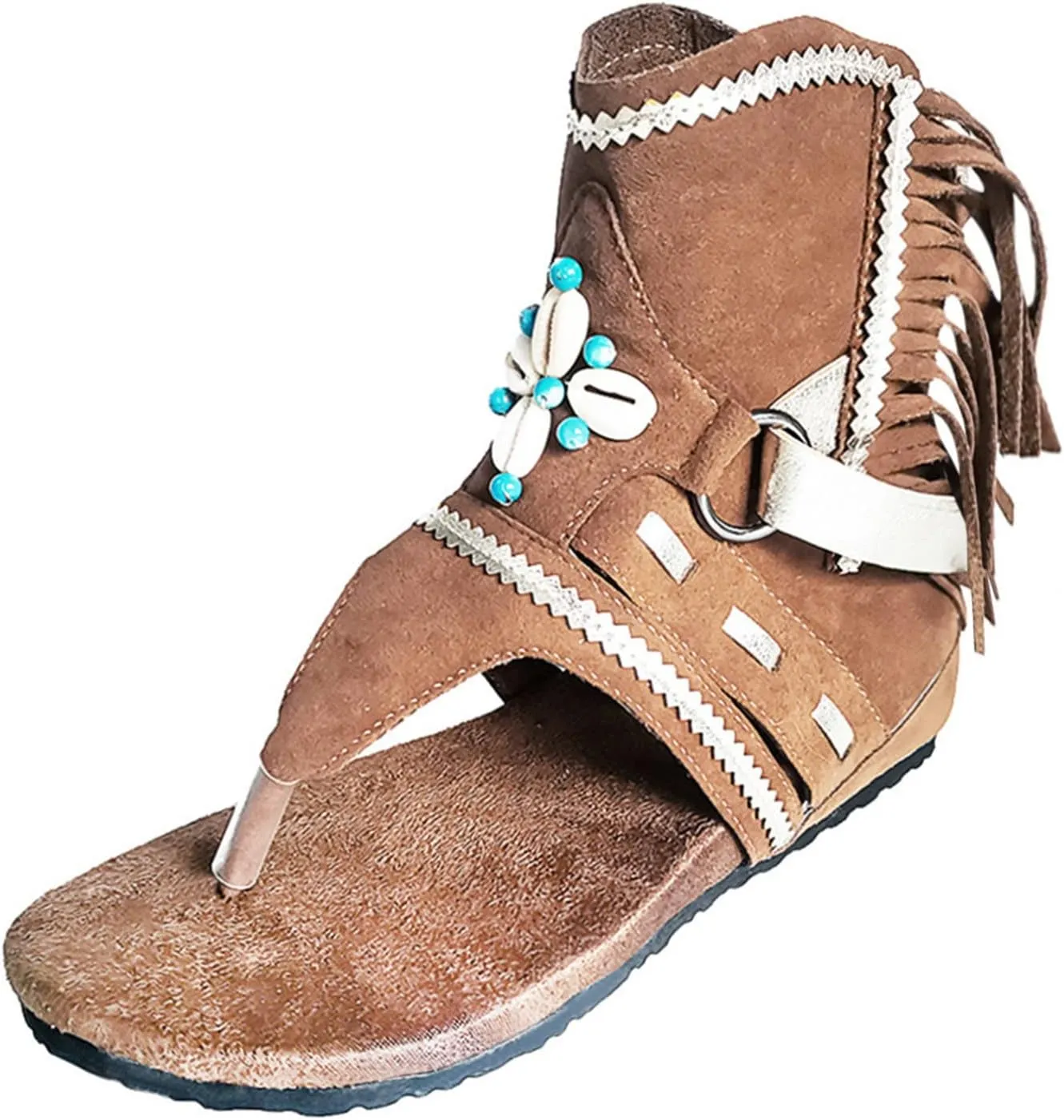 Sandals for Women Roman Retro Bohemian Sandals Bead Fringe Tassel Flip Flops Sandal Flat Clip Toe Ankle Boots