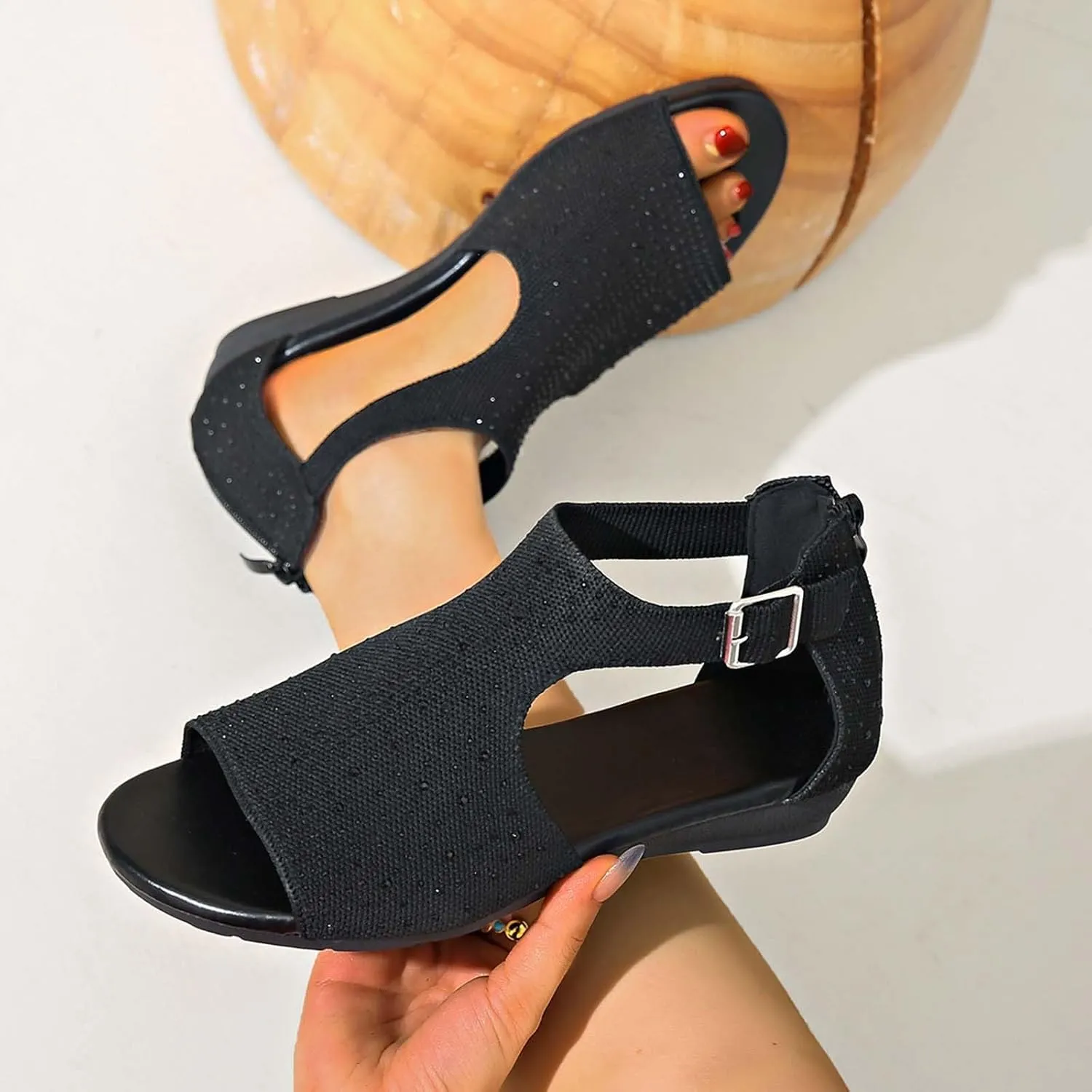 Sandals Women Open Toe Ankle Buckle Sandals Summer Platform Non-slip Sandal Roman Beach Sandal Outdoor Hollow Shoes