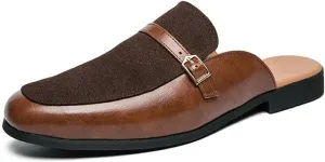 Santimon Men's Slippers Slip-On Loafers Leather Formal Wear Casual Buckle Straps Open Back Sandals