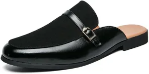 Santimon Men's Slippers Slip-On Loafers Leather Formal Wear Casual Buckle Straps Open Back Sandals