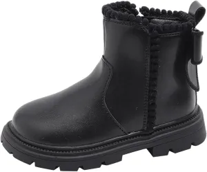 Side Zipper Ankle Boots for Kids Girls Anti Slip Soft Soles Solid Leather Booties Outdoor Hiking Girl Toddler Boots