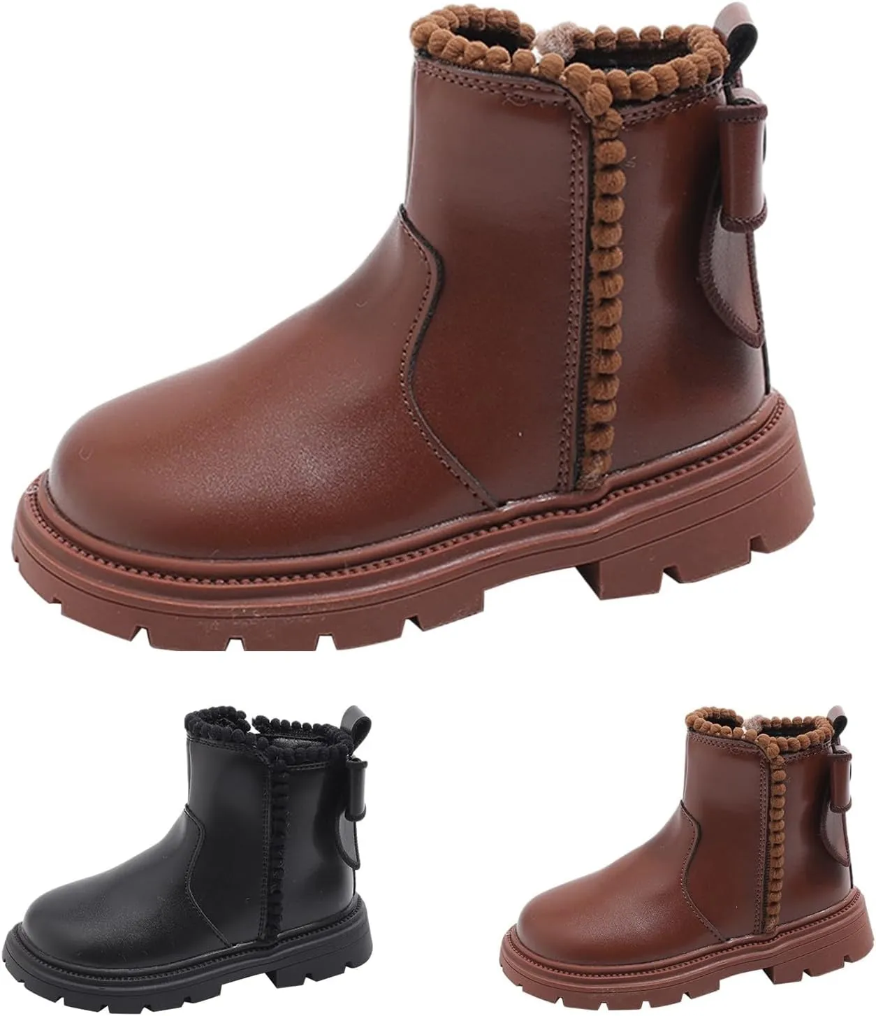 Side Zipper Ankle Boots for Kids Girls Anti Slip Soft Soles Solid Leather Booties Outdoor Hiking Girl Toddler Boots