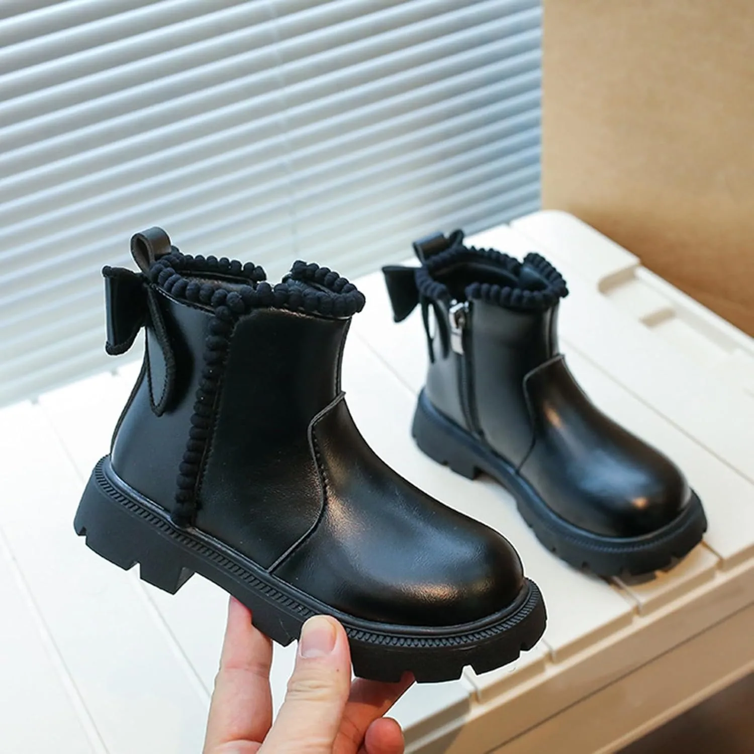 Side Zipper Ankle Boots for Kids Girls Anti Slip Soft Soles Solid Leather Booties Outdoor Hiking Girl Toddler Boots
