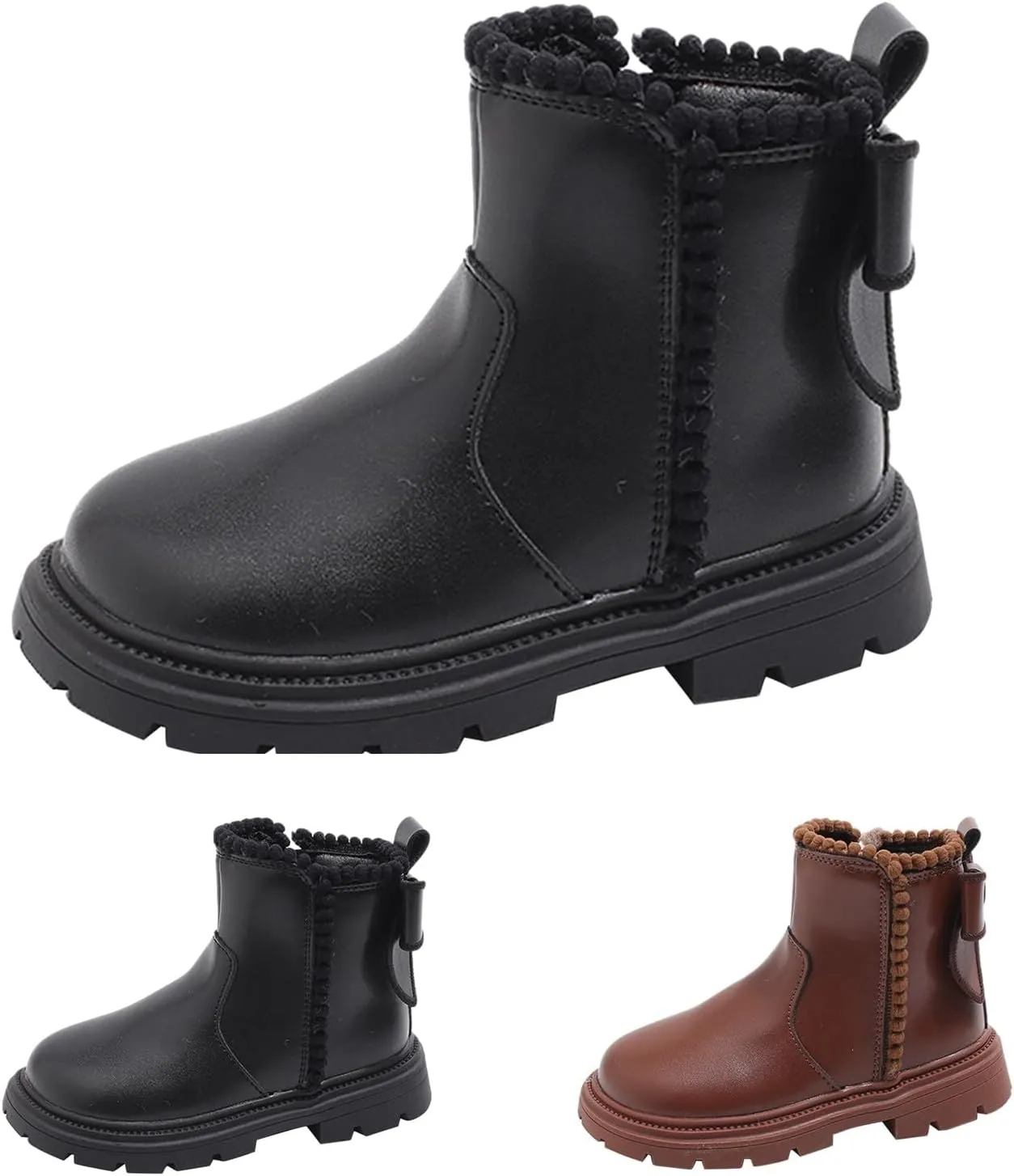 Side Zipper Ankle Boots for Kids Girls Anti Slip Soft Soles Solid Leather Booties Outdoor Hiking Girl Toddler Boots