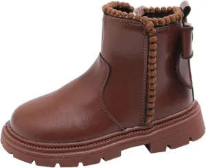 Side Zipper Ankle Boots for Kids Girls Anti Slip Soft Soles Solid Leather Booties Outdoor Hiking Girl Toddler Boots