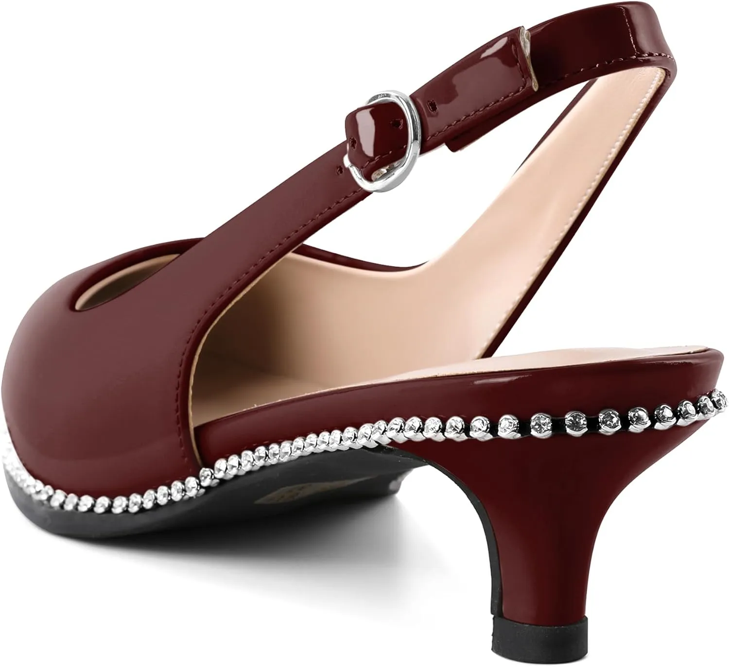Slingback Low Heels Women Kitten Heel Rhinestones Beaded Pumps Closed Pointd Toe Shoes Slip On Event Party 1.5 Inch Dressy Sandals