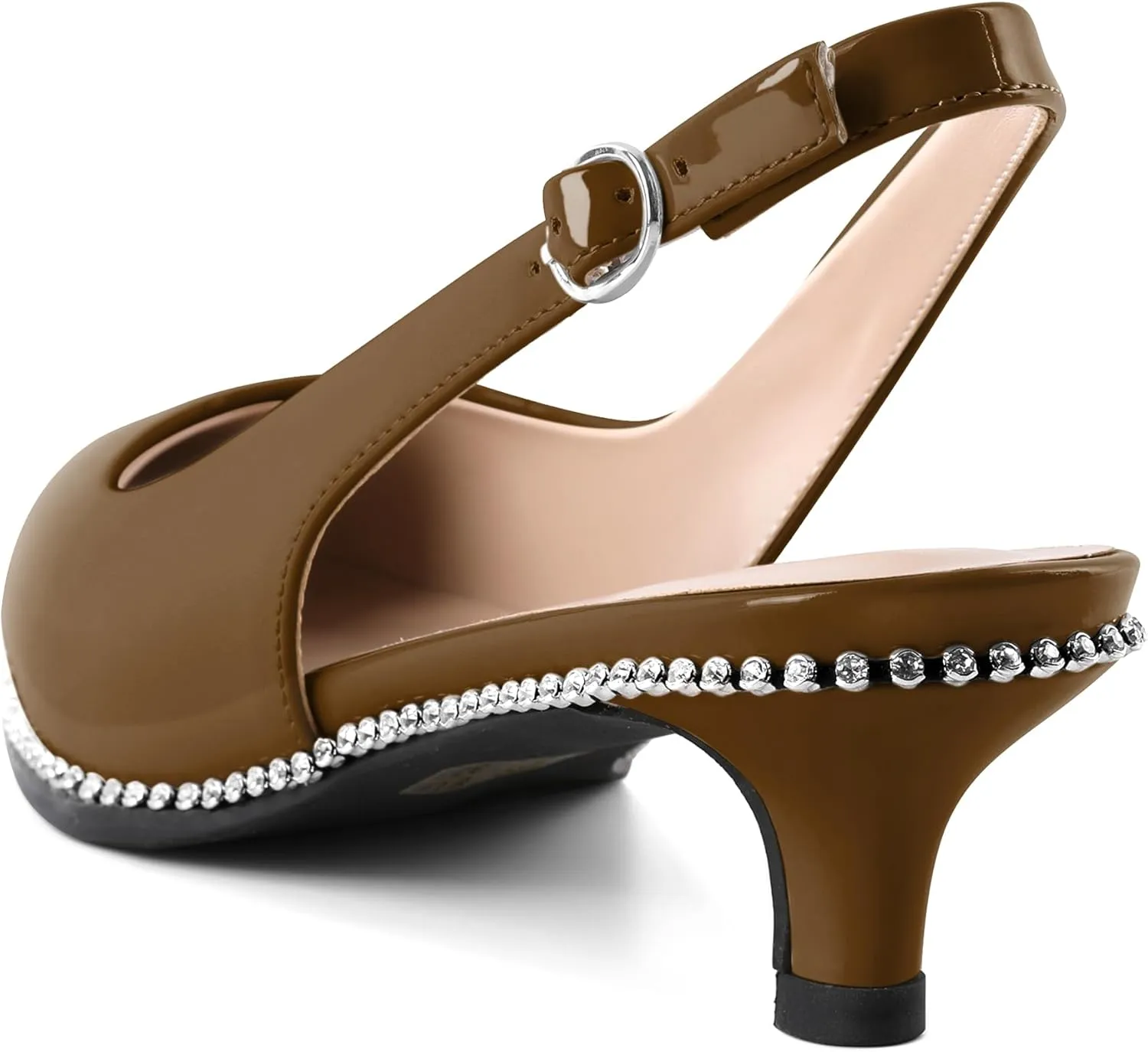 Slingback Low Heels Women Kitten Heel Rhinestones Beaded Pumps Closed Pointd Toe Shoes Slip On Event Party 1.5 Inch Dressy Sandals