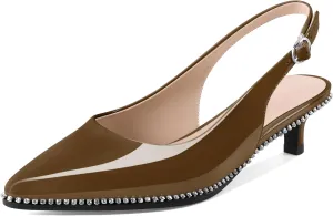 Slingback Low Heels Women Kitten Heel Rhinestones Beaded Pumps Closed Pointd Toe Shoes Slip On Event Party 1.5 Inch Dressy Sandals