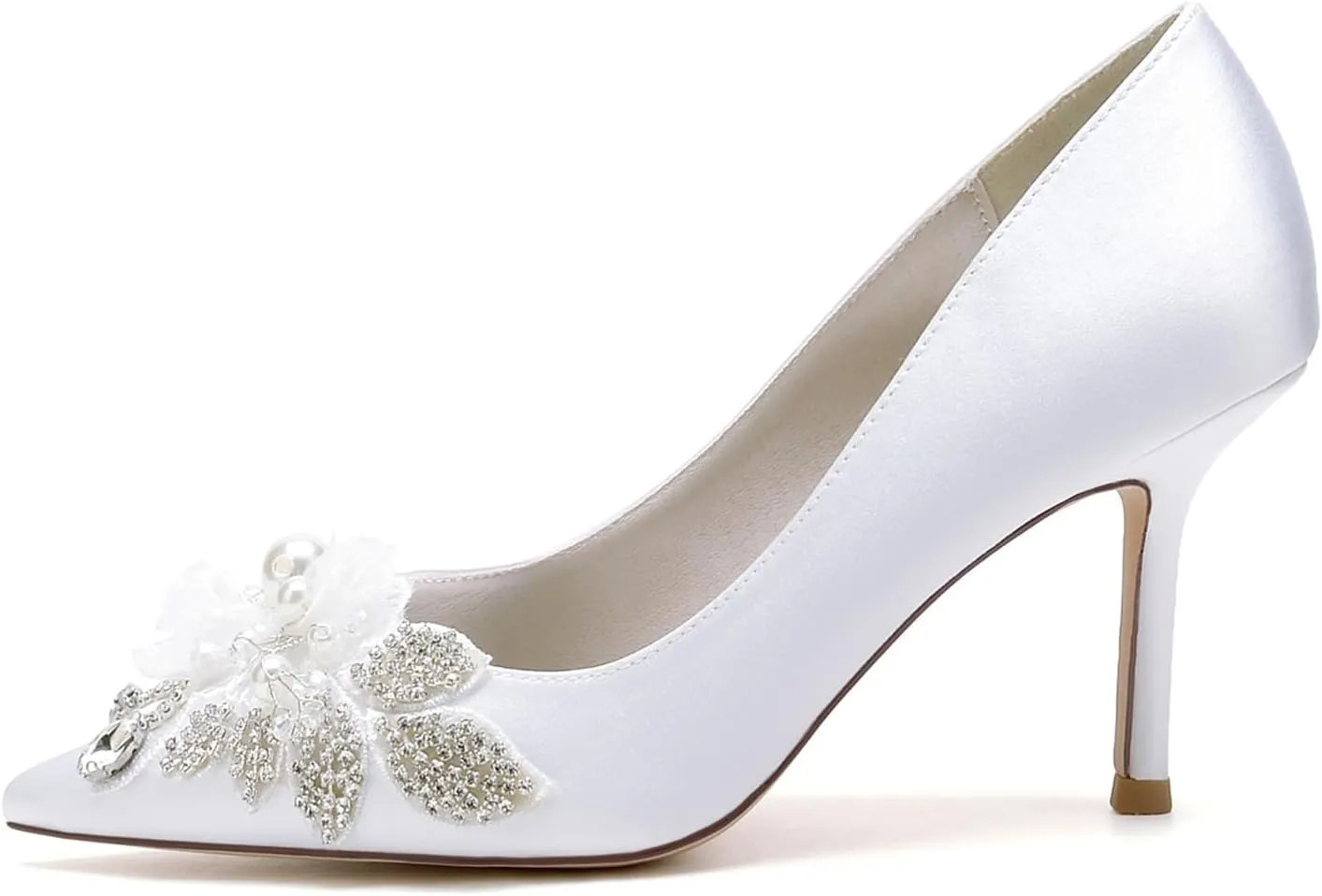 Stiletto High Heel Shoes for Women Rhinestones Satin Bride Wedding Shoes Classic Slip on Evening Prom Party Pearls Sandals