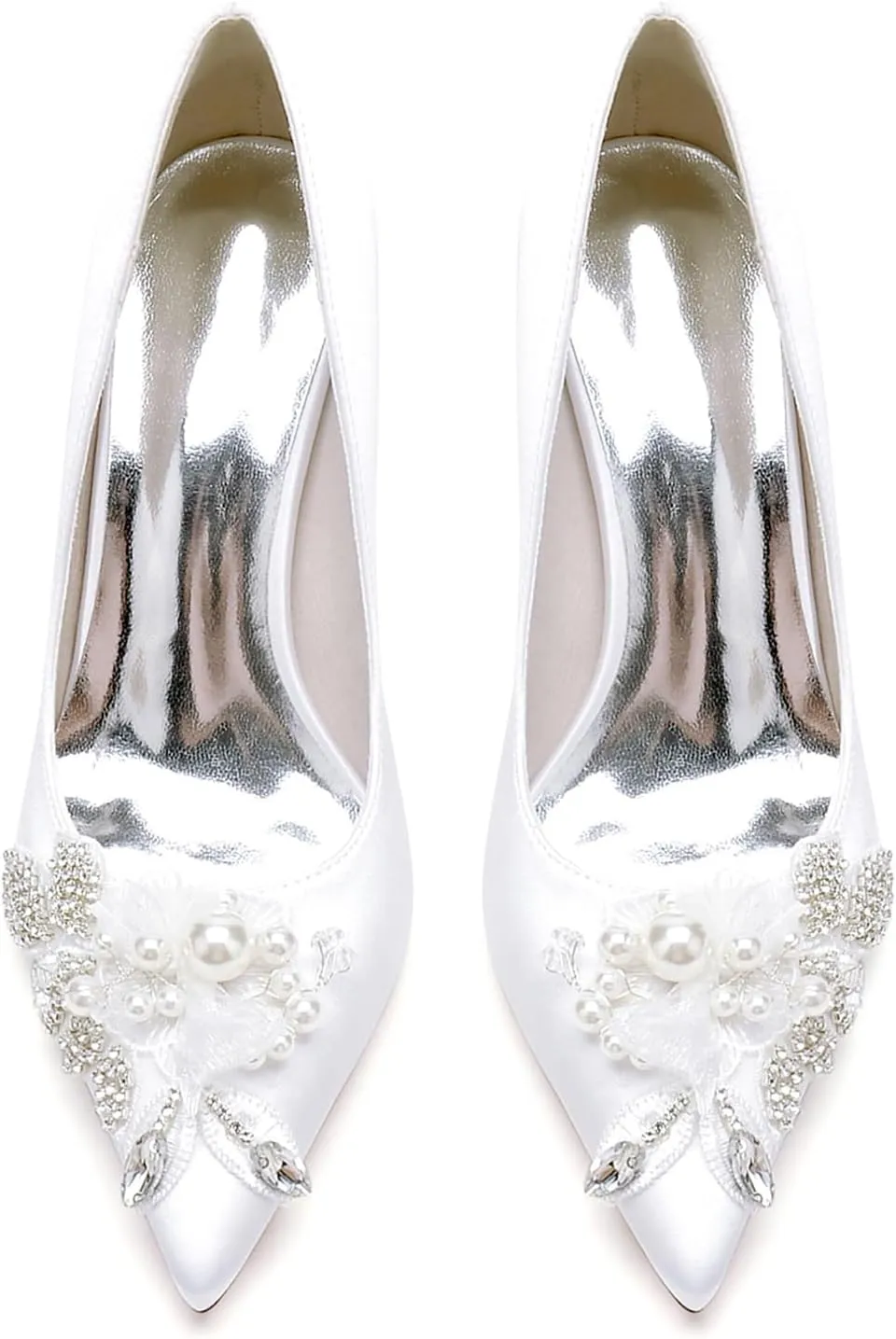Stiletto High Heel Shoes for Women Rhinestones Satin Bride Wedding Shoes Classic Slip on Evening Prom Party Pearls Sandals