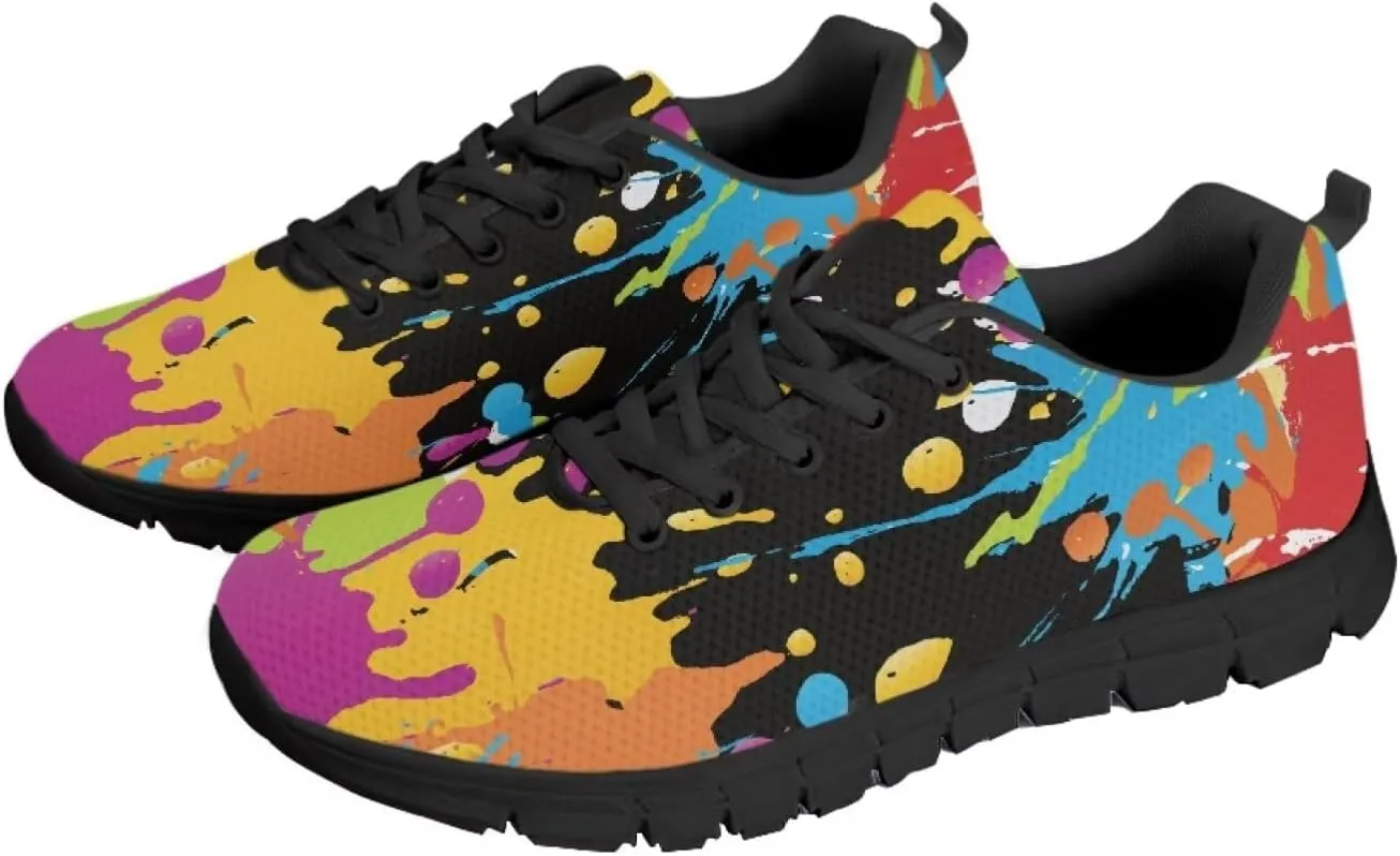 SYtrade Fashion Tennis Shoes for Women Print Slip On Running Sneakers Flat Canvas Shoes Black Sole
