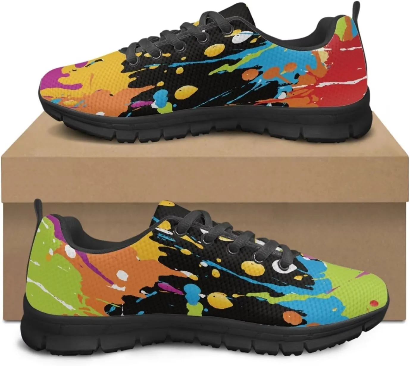 SYtrade Fashion Tennis Shoes for Women Print Slip On Running Sneakers Flat Canvas Shoes Black Sole