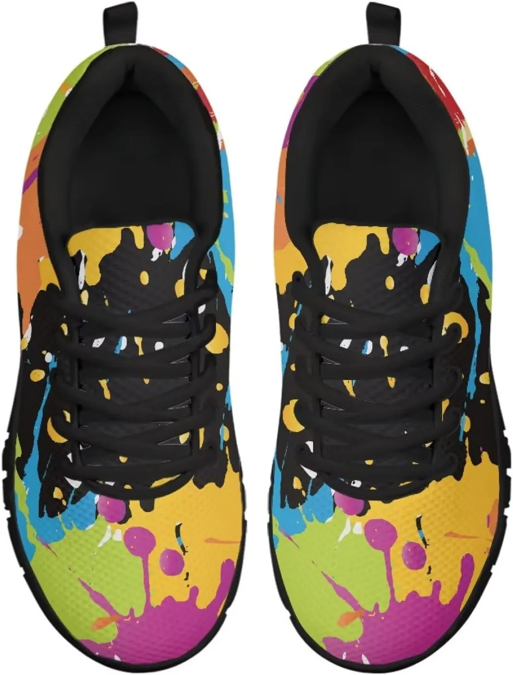 SYtrade Fashion Tennis Shoes for Women Print Slip On Running Sneakers Flat Canvas Shoes Black Sole