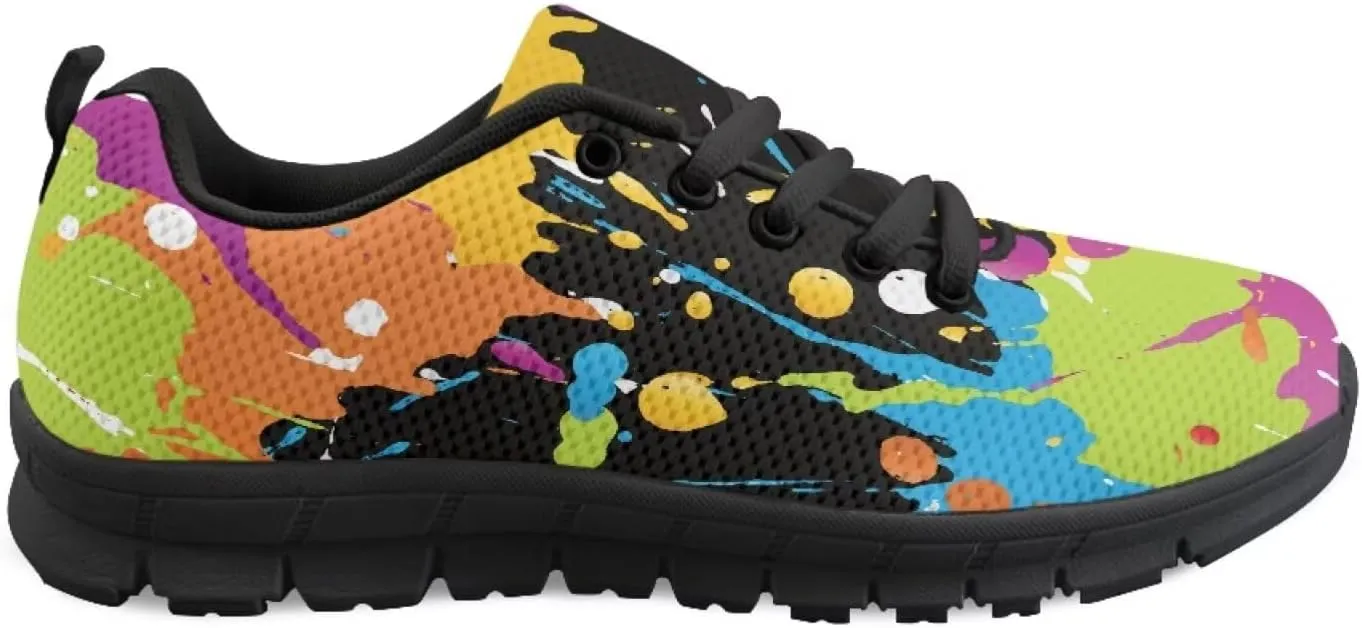 SYtrade Fashion Tennis Shoes for Women Print Slip On Running Sneakers Flat Canvas Shoes Black Sole