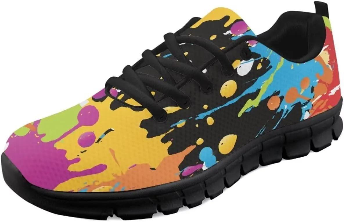 SYtrade Fashion Tennis Shoes for Women Print Slip On Running Sneakers Flat Canvas Shoes Black Sole