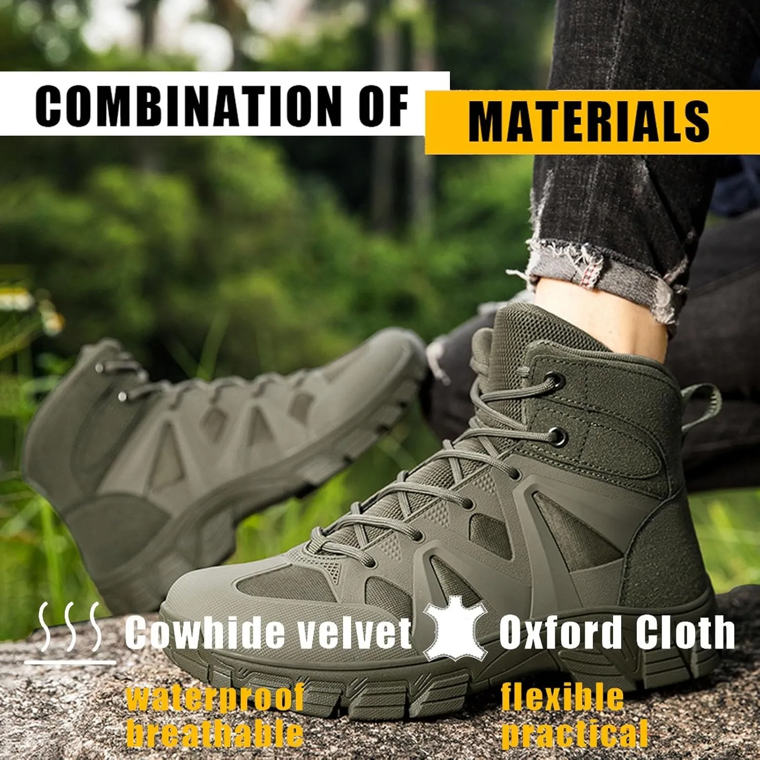 Tactical Boots for Hiking & Military | Lightweight, Waterproof, Anti-Slip, Breathable Combat Boots for Men