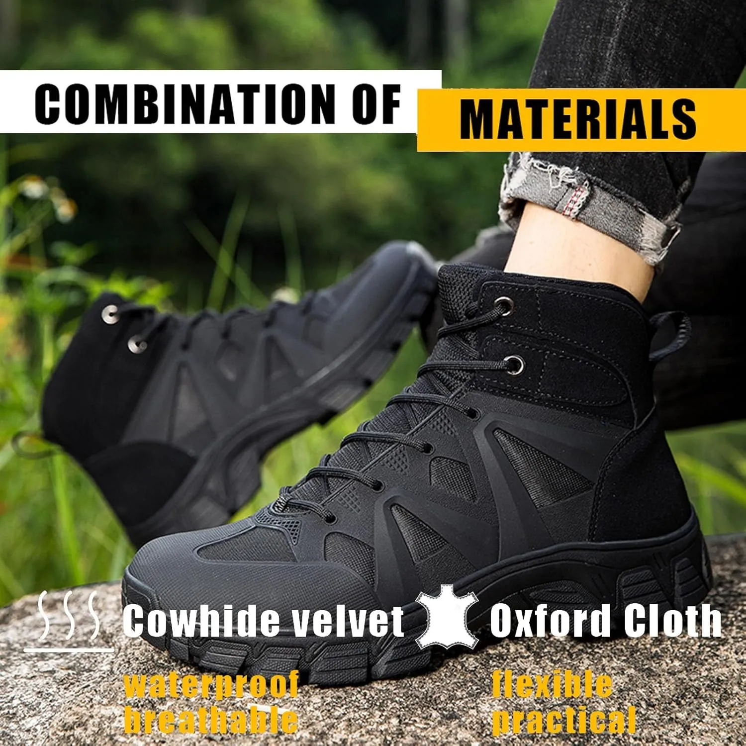 Tactical Boots for Hiking & Military | Lightweight, Waterproof, Anti-Slip, Breathable Combat Boots for Men