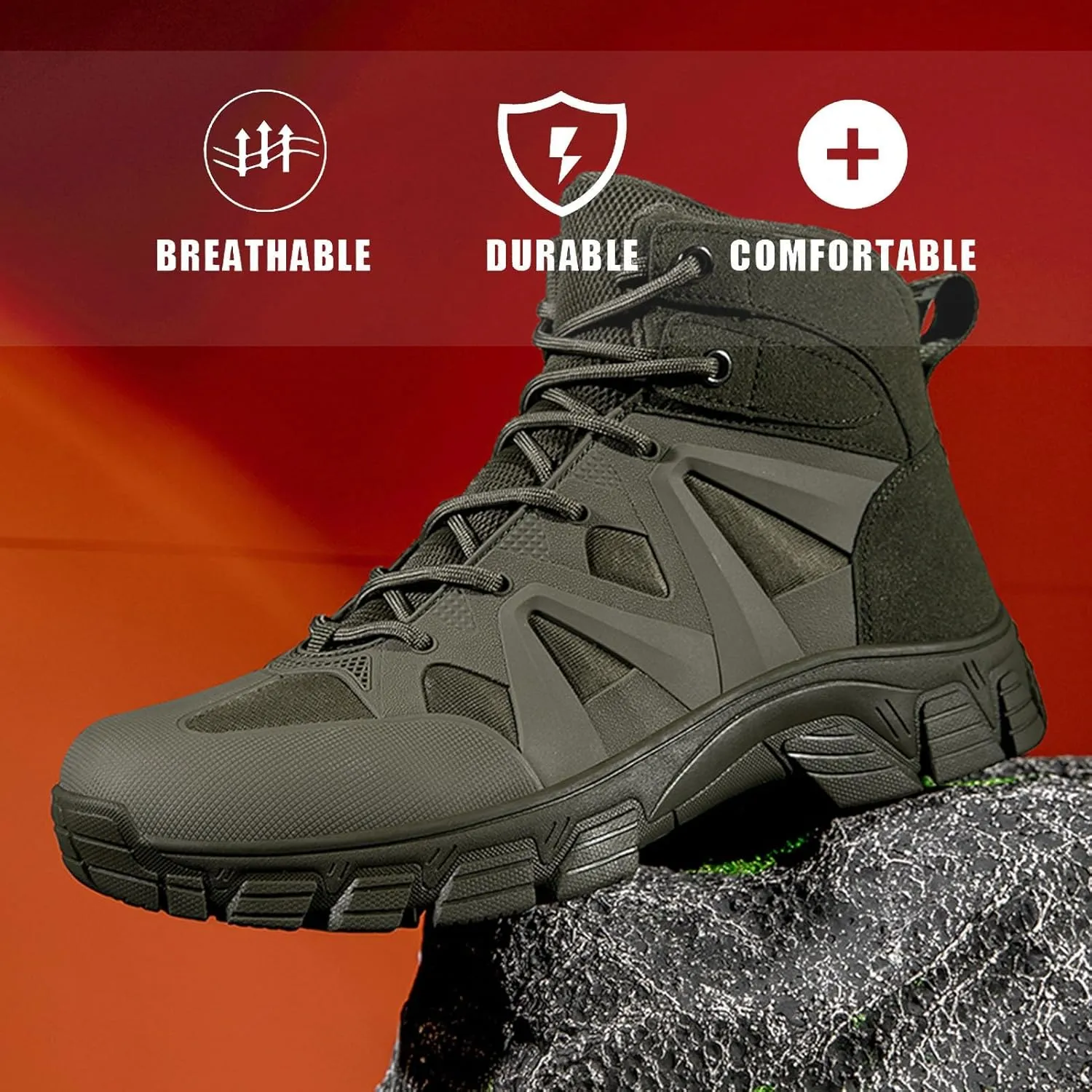 Tactical Boots for Hiking & Military | Lightweight, Waterproof, Anti-Slip, Breathable Combat Boots for Men