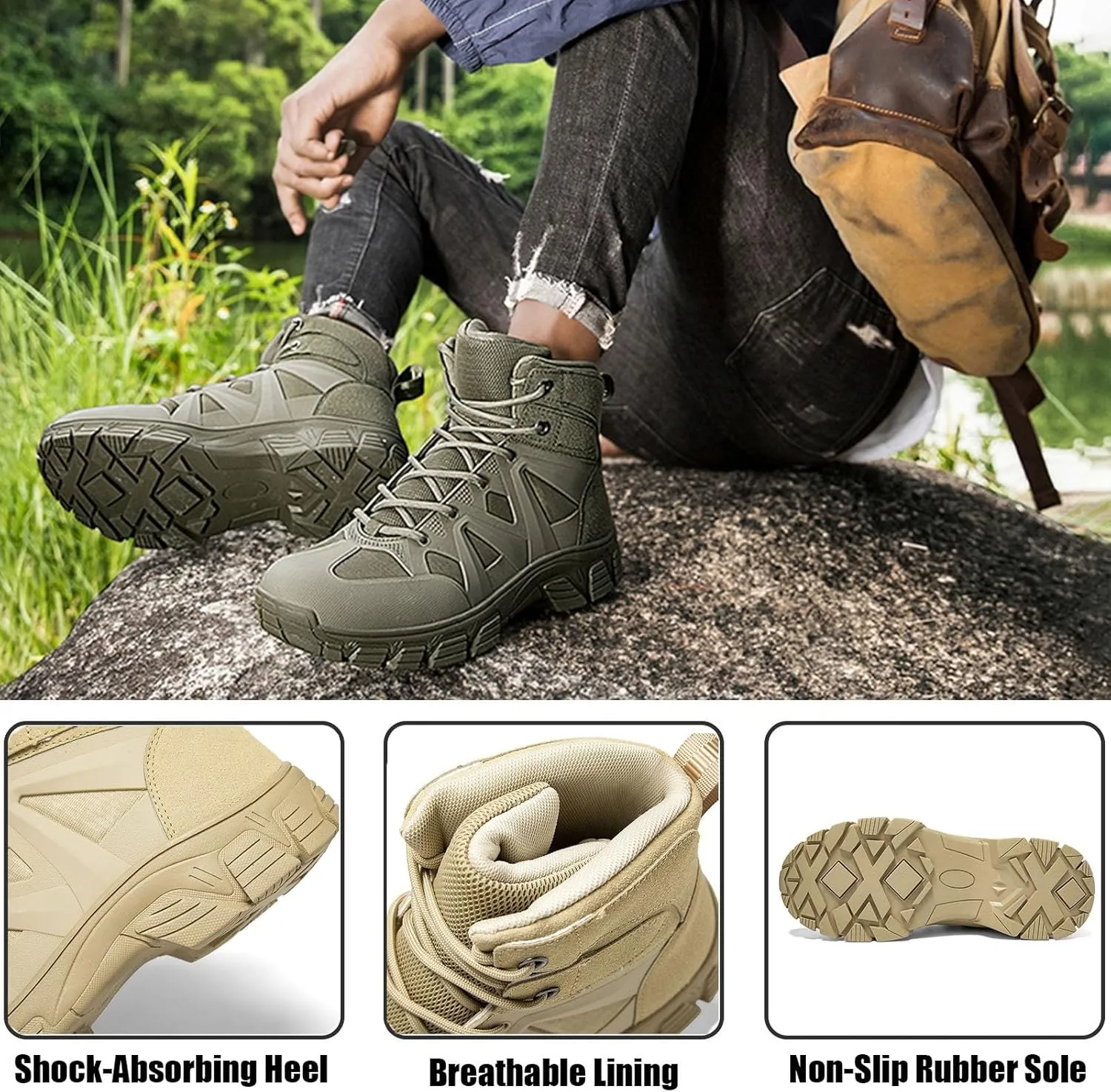 Tactical Boots for Hiking & Military | Lightweight, Waterproof, Anti-Slip, Breathable Combat Boots for Men