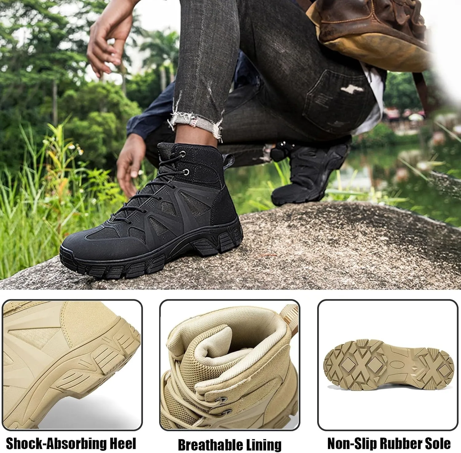 Tactical Boots for Hiking & Military | Lightweight, Waterproof, Anti-Slip, Breathable Combat Boots for Men