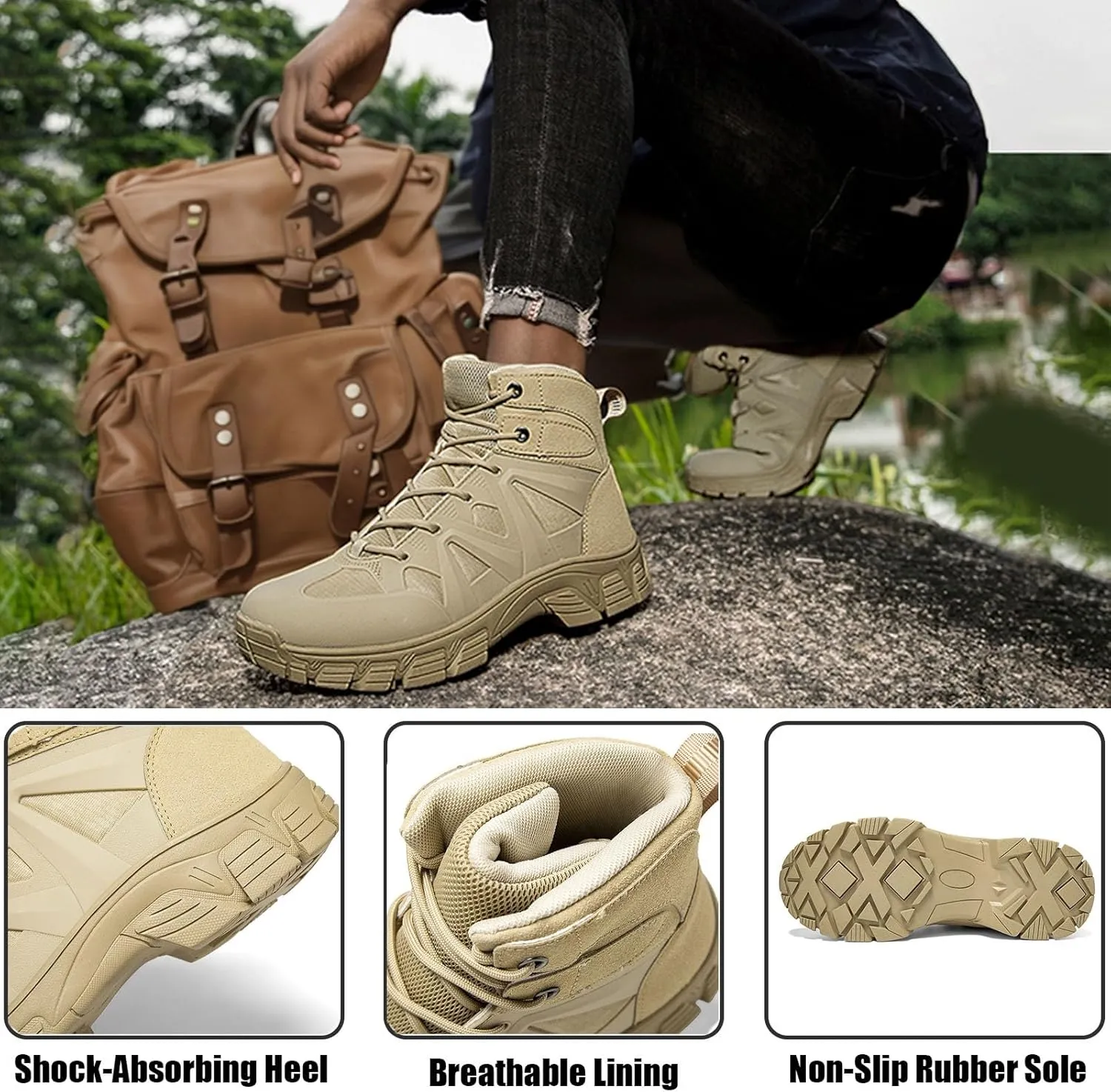 Tactical Boots for Hiking & Military | Lightweight, Waterproof, Anti-Slip, Breathable Combat Boots for Men