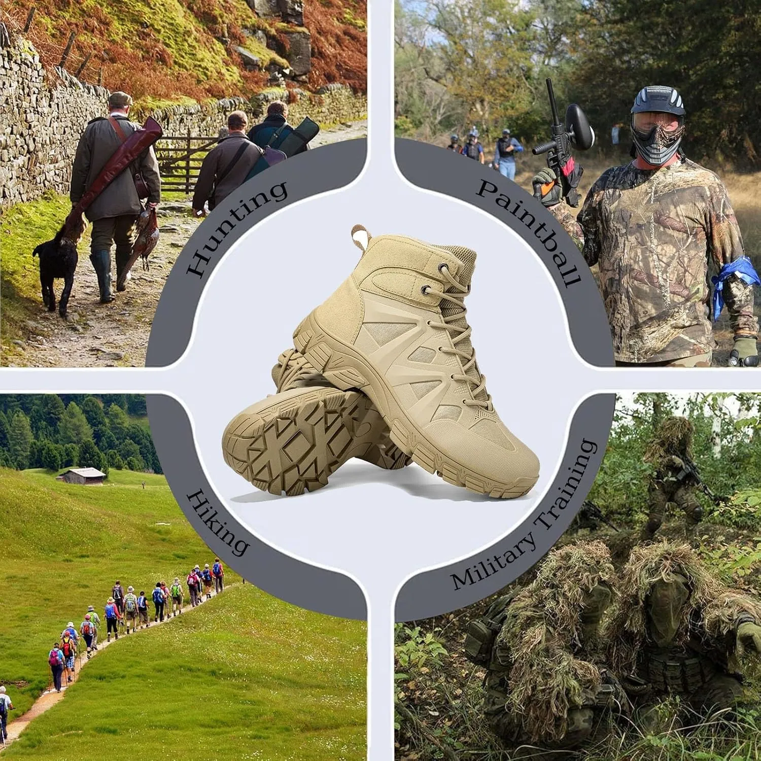 Tactical Boots for Hiking & Military | Lightweight, Waterproof, Anti-Slip, Breathable Combat Boots for Men