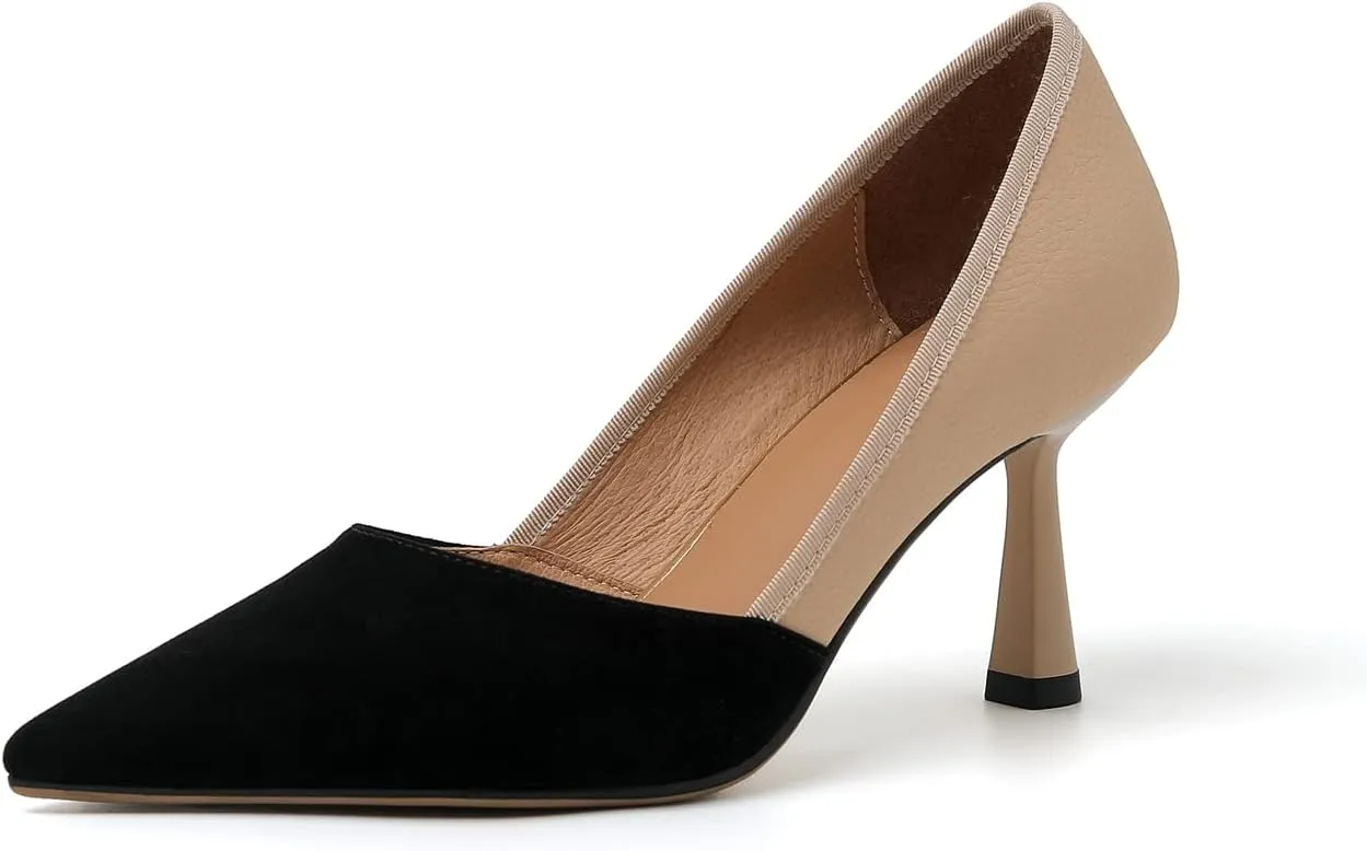 TinaCus Women's Handmade Assorted Leather Pointed Toe Kitten Heel Slip On Elegant Pumps