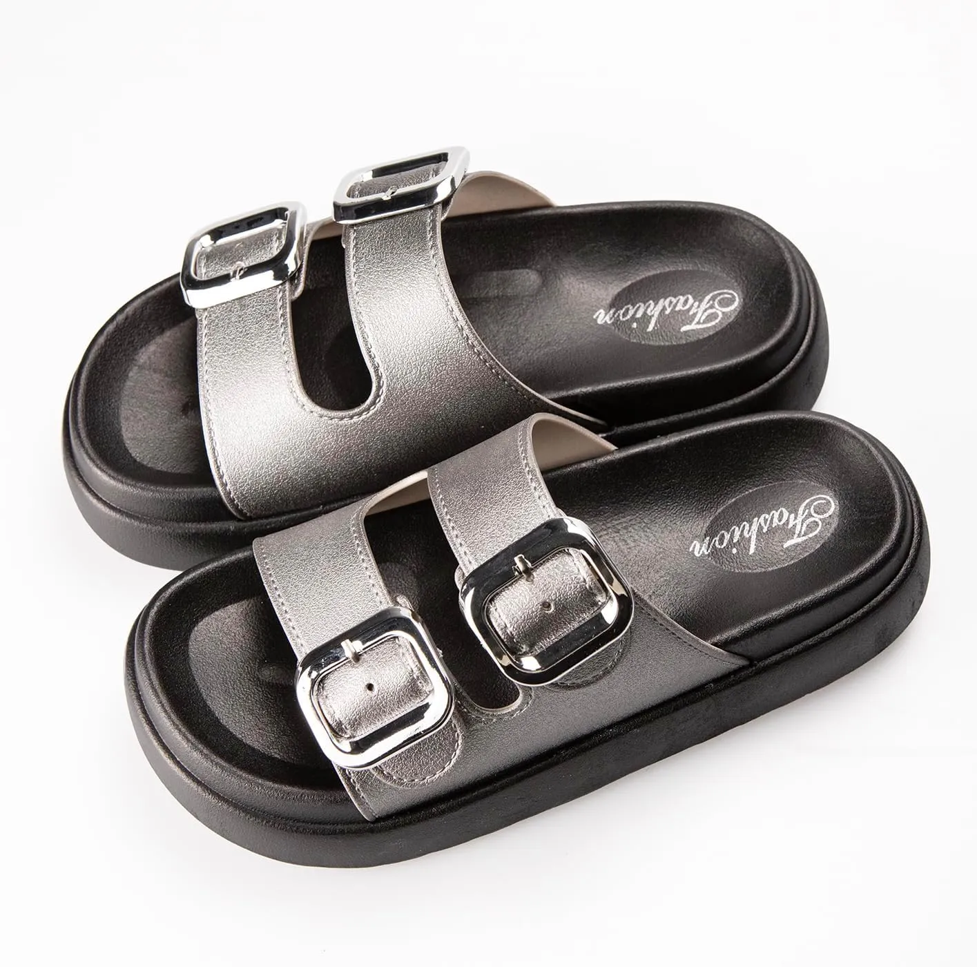 TOCONFFON Women's Fashion Slides Double Buckle Adjustable Platform Sandals Indoor Outdoor Slippers