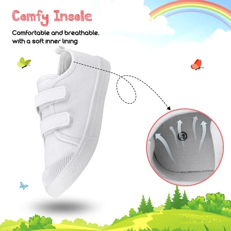 Toddler Boys Girls Slip On Canvas Sneakers Cartoon Dinasour Printed Little Kid Unisex Adjustable Strap Walking Shoes Lazy Shoes with Hook and Loops