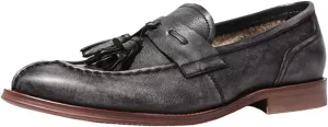 Vintage Tassel Loafers， Mens Manual Slip-On Urban Walking Moccasin Comfortable Leather Shoes,Black- 42/UK 8/US 8.5