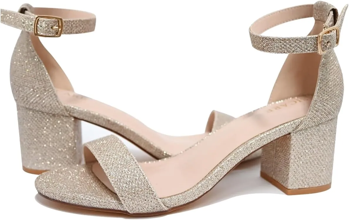 Women Chunky Heeled Sandals Classic Open Toe Block Ankle Strap Pump Sandals for Women Dress Wedding Party