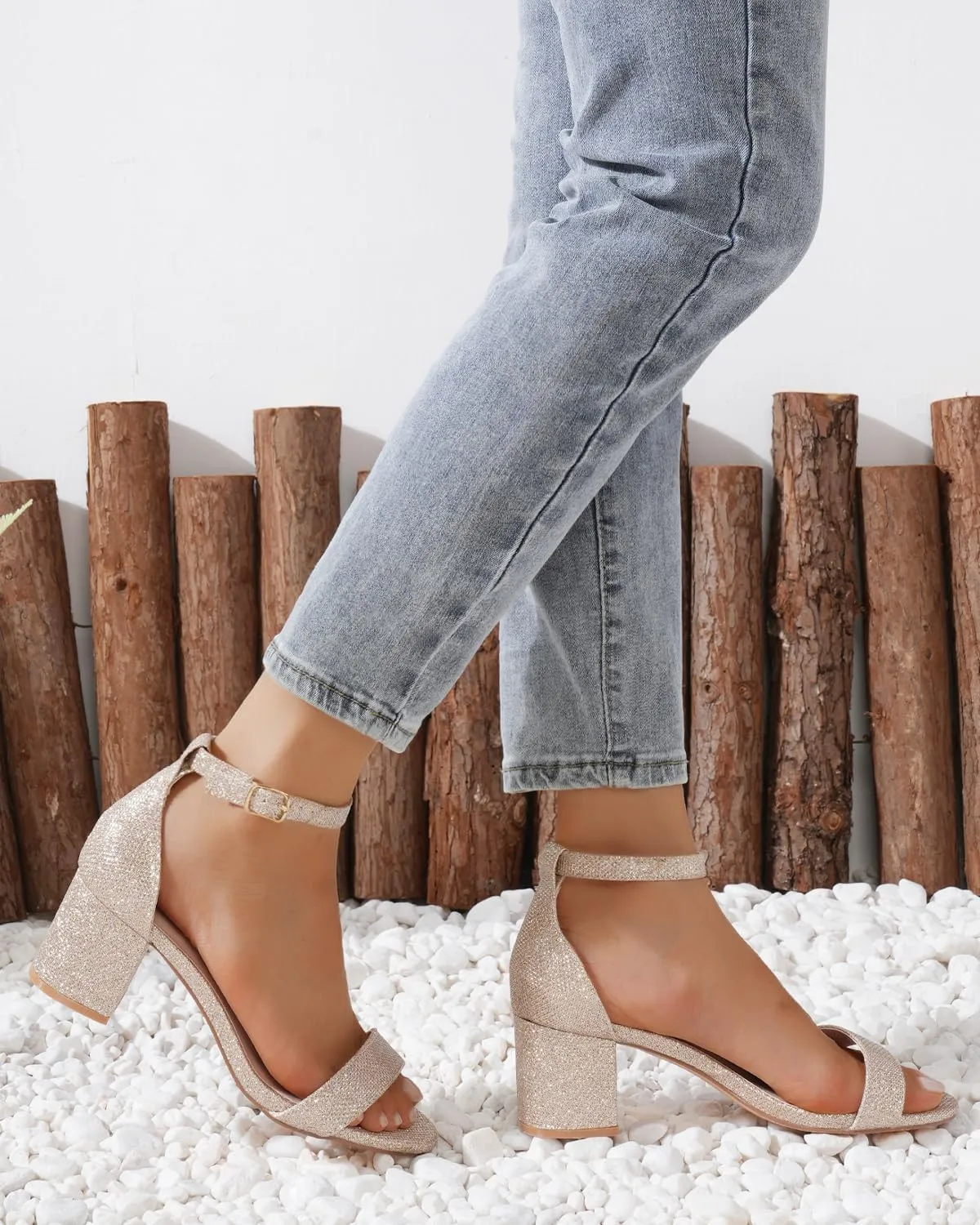 Women Chunky Heeled Sandals Classic Open Toe Block Ankle Strap Pump Sandals for Women Dress Wedding Party