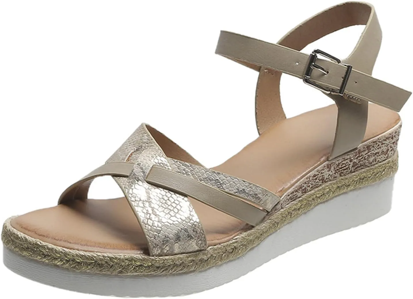 Women Platform Sandals Open Toe Adjustable Buckle Ankle Strap Sandals Casual Arch Support Outdoor Beach Shoes