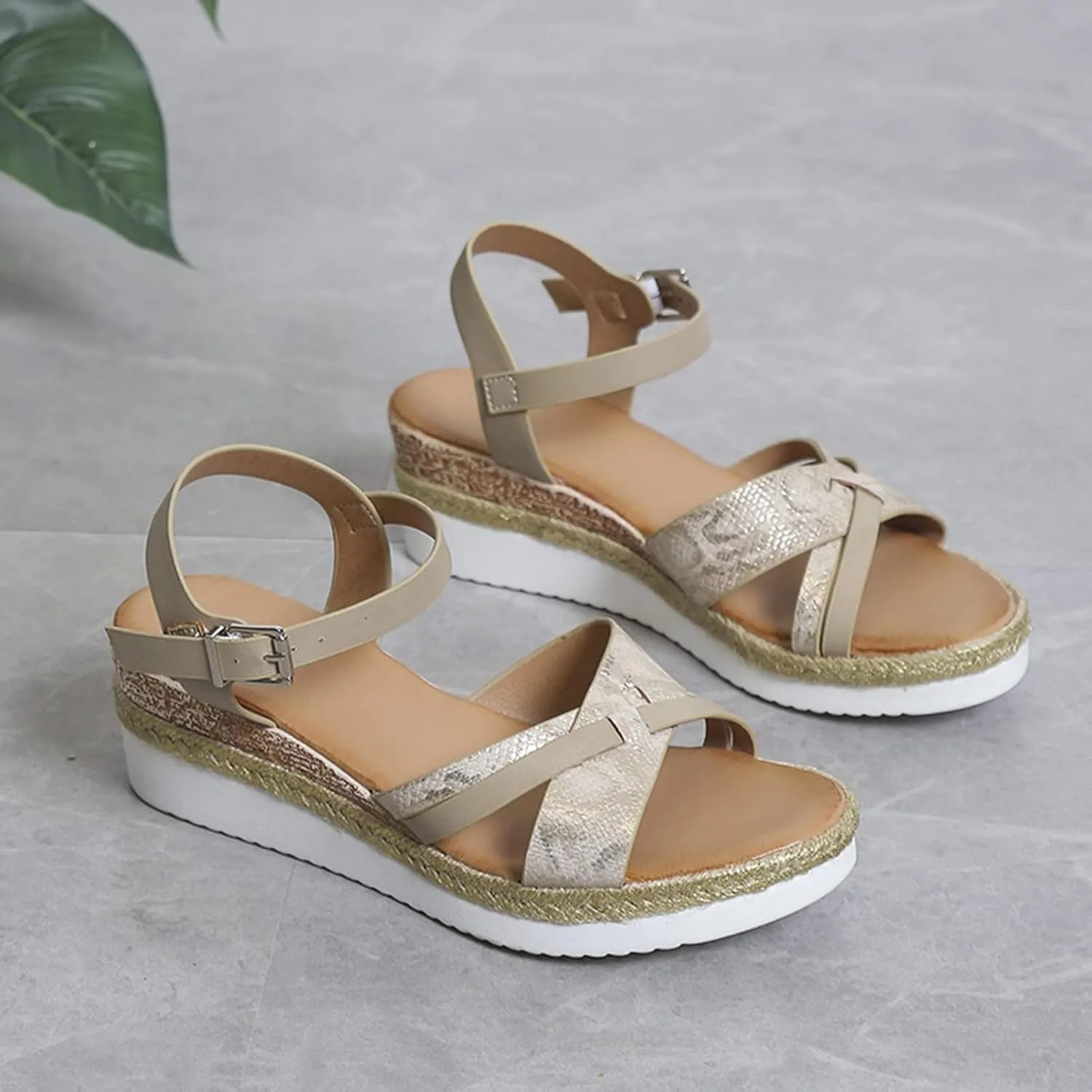 Women Platform Sandals Open Toe Adjustable Buckle Ankle Strap Sandals Casual Arch Support Outdoor Beach Shoes