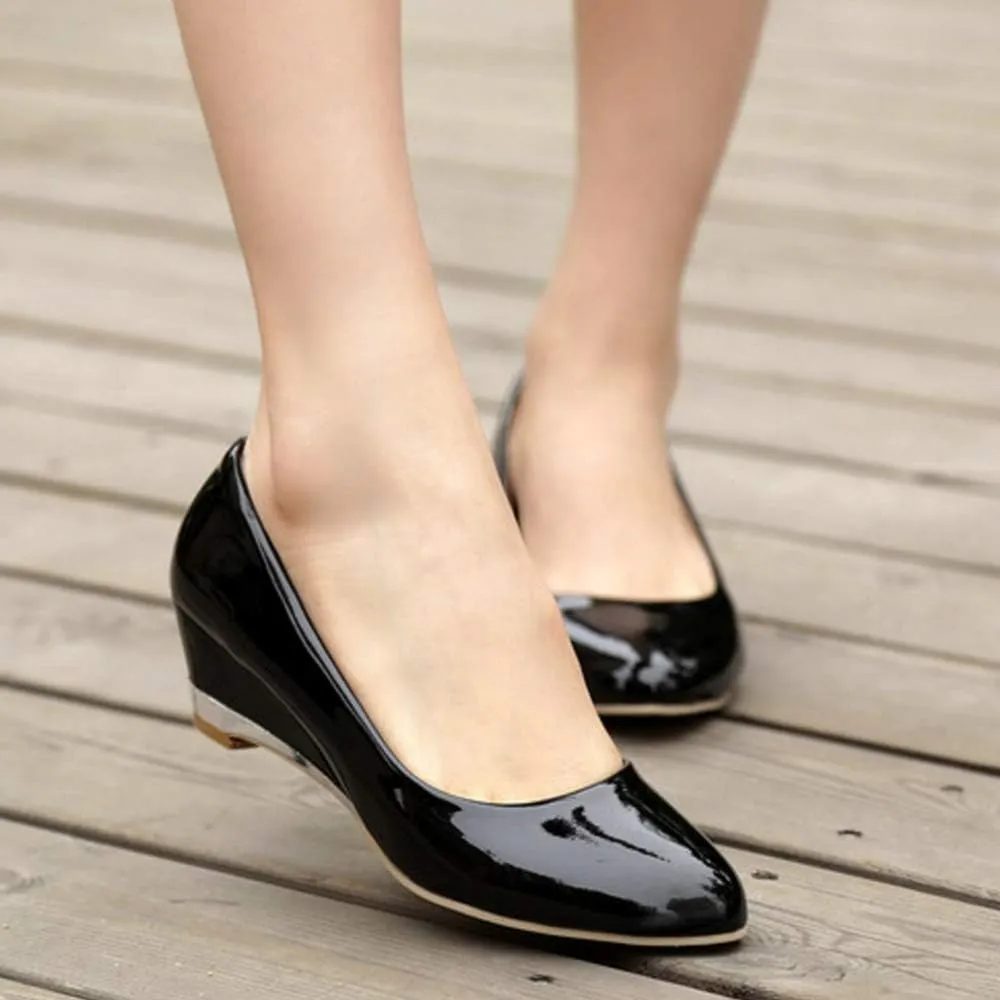 Women Slip-on Pumps Elegant Wedge Heel Dress Shoes